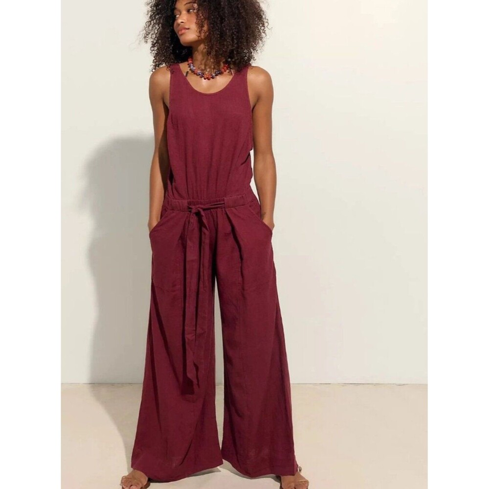 Free People Free-Est Sandshell Linen Linden One-Piece Jumpsuit Dress XL 290471